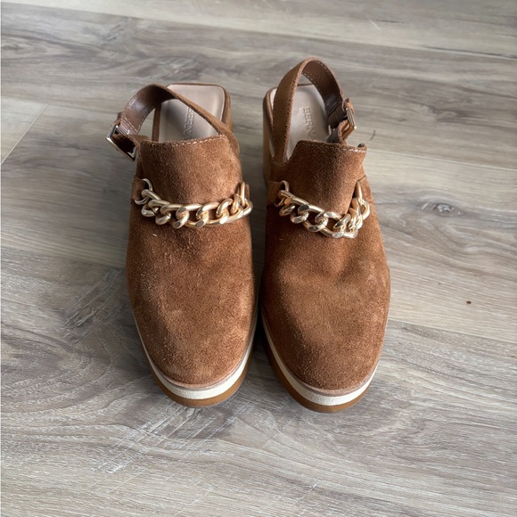 Bernardo Brown Suede Loafers with Gold Chain
